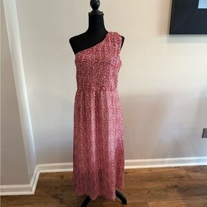 One-Shoulder Red Floral Dress